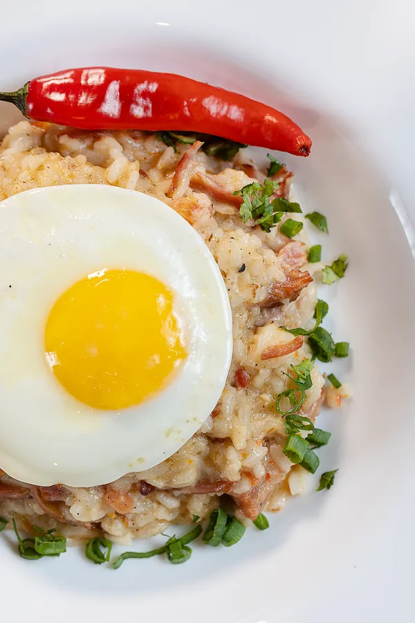 Linguiça Angus com risoto ao leite